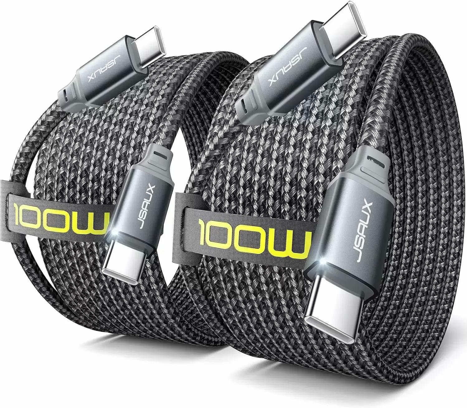 Jsaux 100W USB-C to USB-C Nylon Braided Fast Charging Cable 2 Pack for $5.12