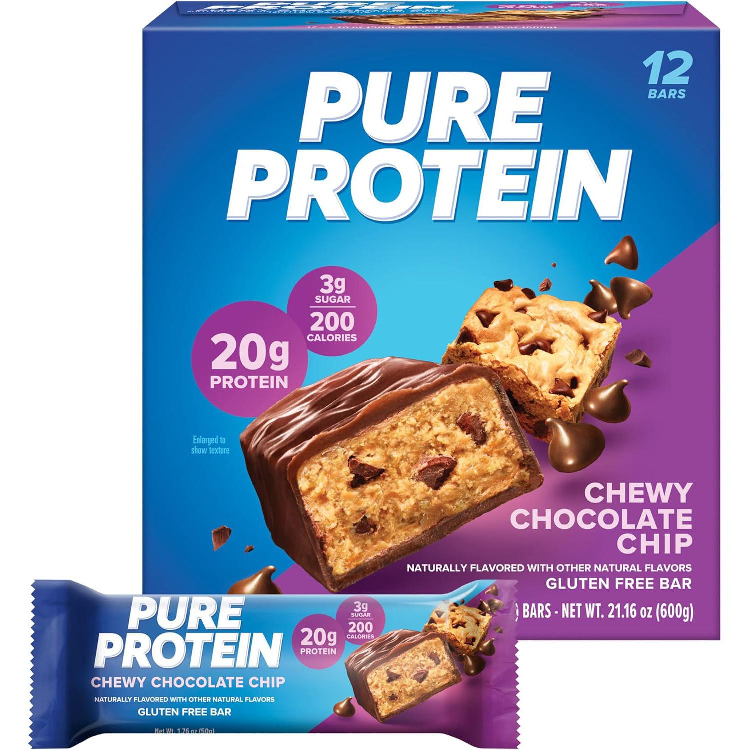Pure Protein Chewy Chocolate Chip Bars 12 Pack for $12.49