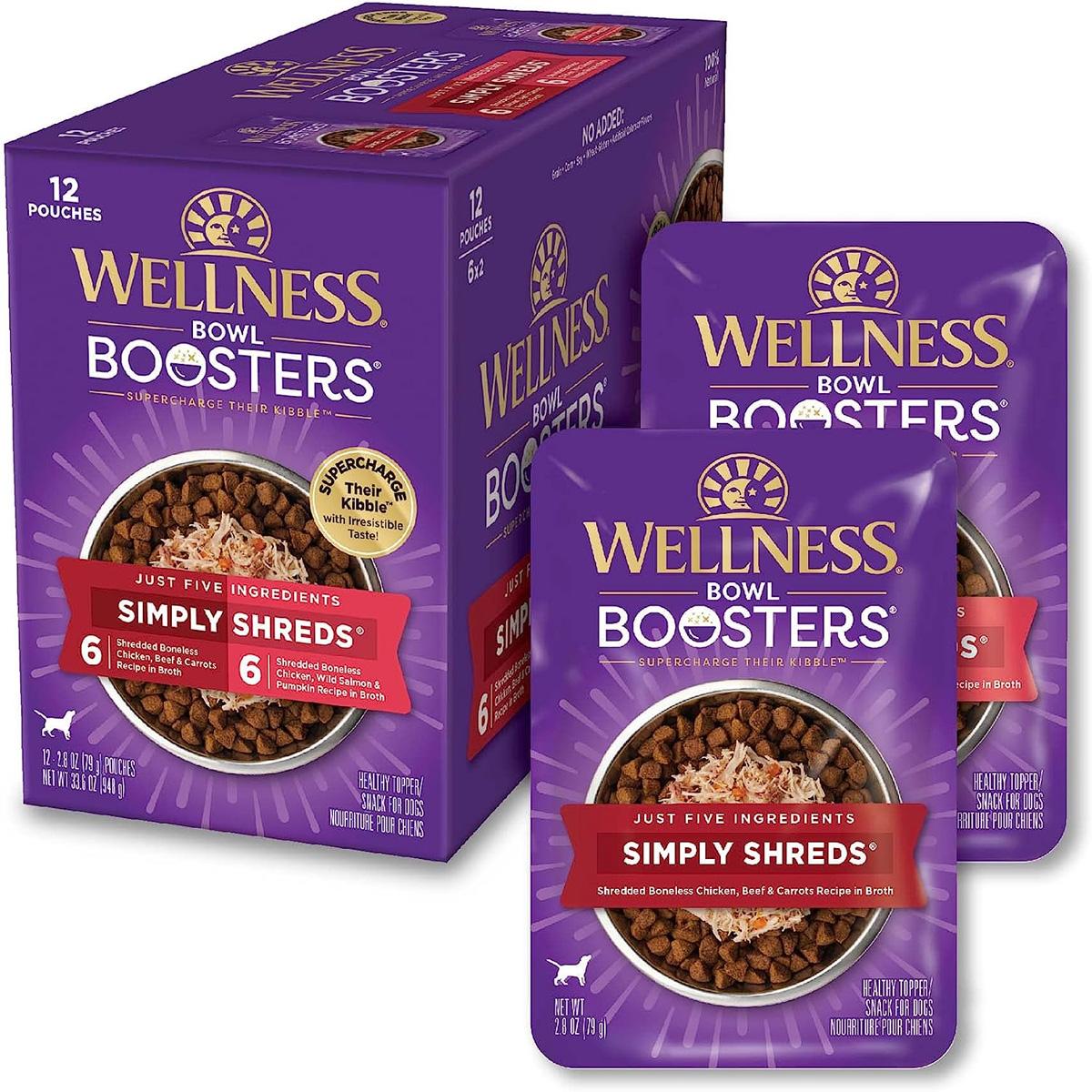 Wellness Bowl Boosters Simply Shreds Natural Wet Dog Food Topper 12 Pack for $12.99