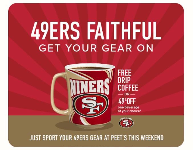 Peets Coffee Any Drink for 49% Off If You Wear Your 49ers Gear This Weekend