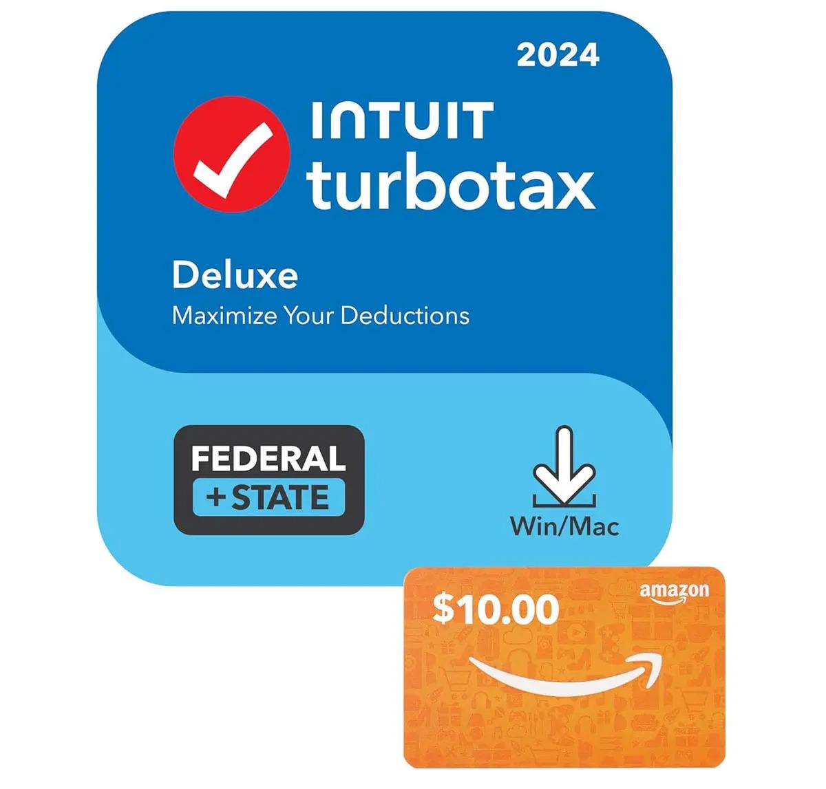TurboTax Deluxe and State 2024 with $10 Gift Card for $44.99 Shipped