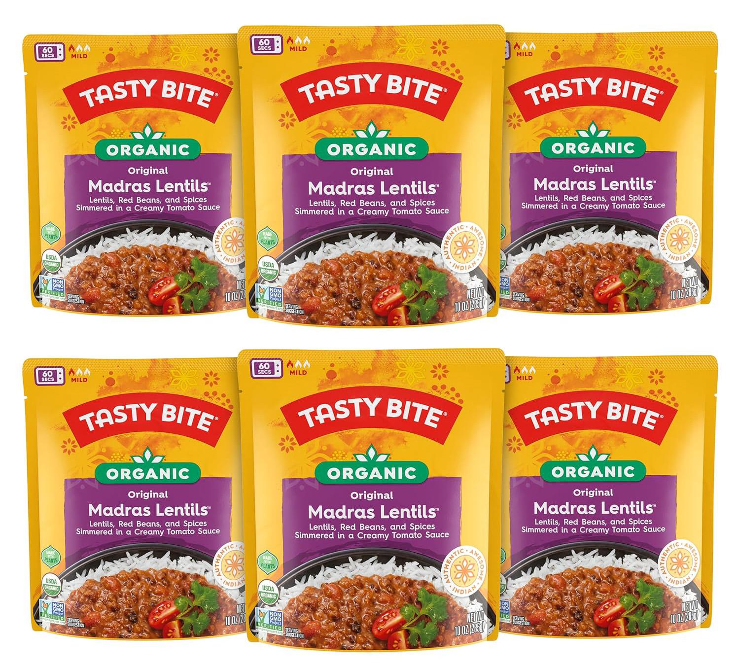 Tasty Bite Organic Microwaveable Indian Madras Lentils 6 Pack for $13.37