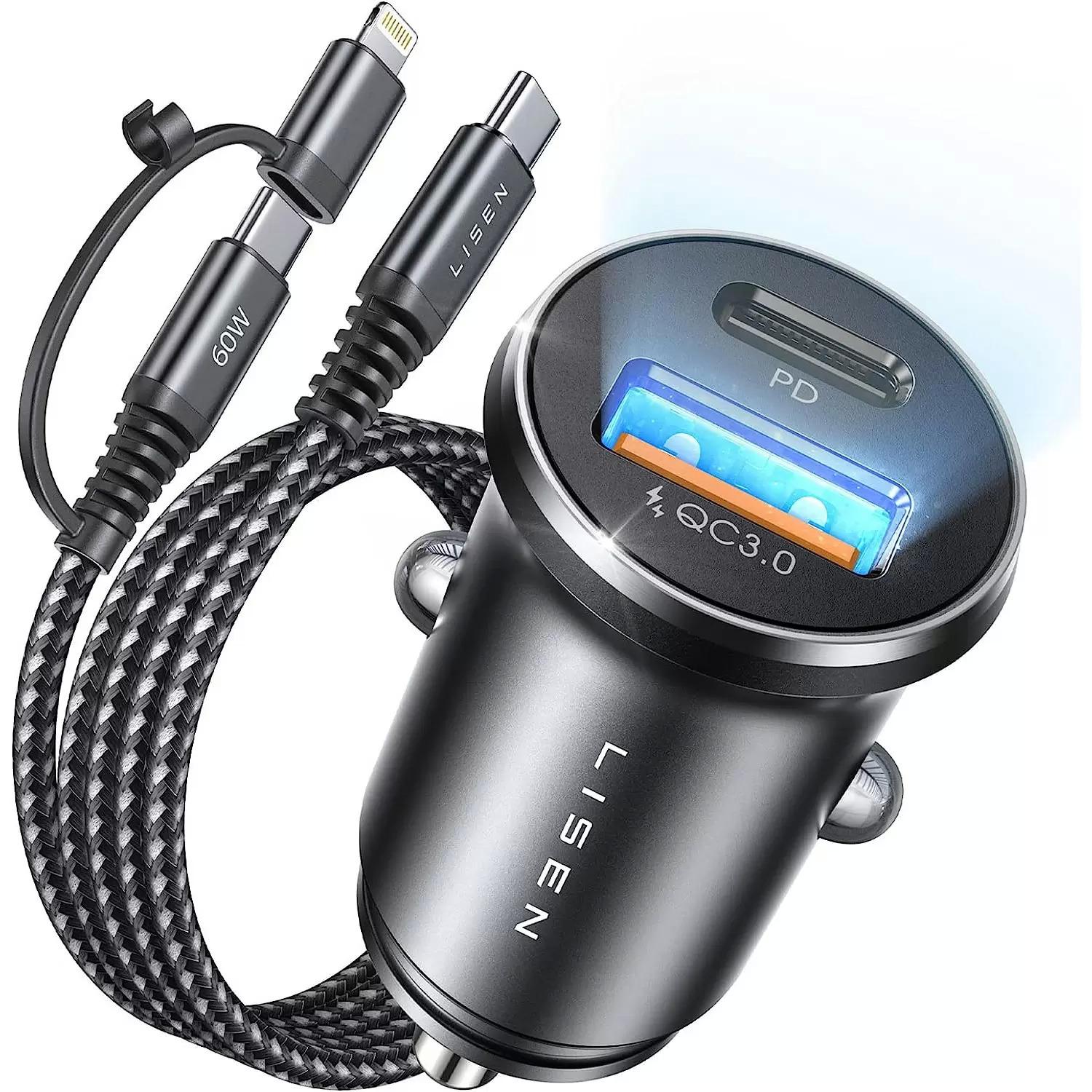 Lisen 54W 2-Port USB-C Fast Charging Car Charger Adapter for $7.43