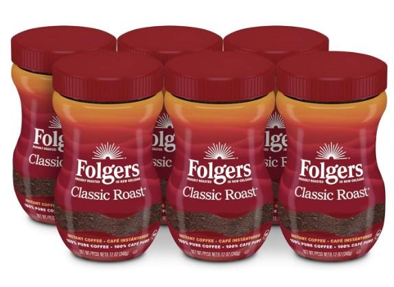 Folgers Classic Roast Instant Coffee 6 Pack for $30.31 Shipped