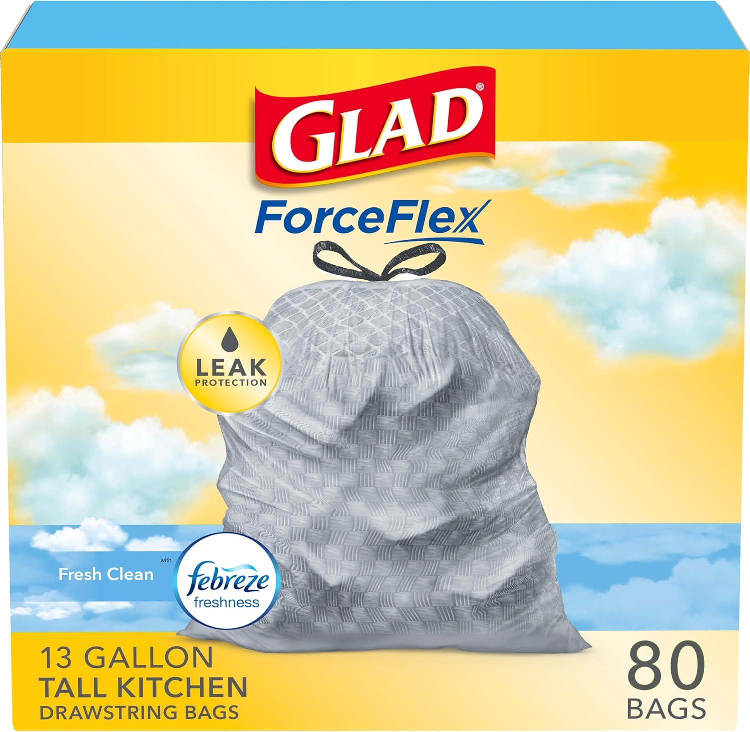 Glad ForceFlex Tall Kitchen Drawstring Trash Bags 80 Pack for $12.51