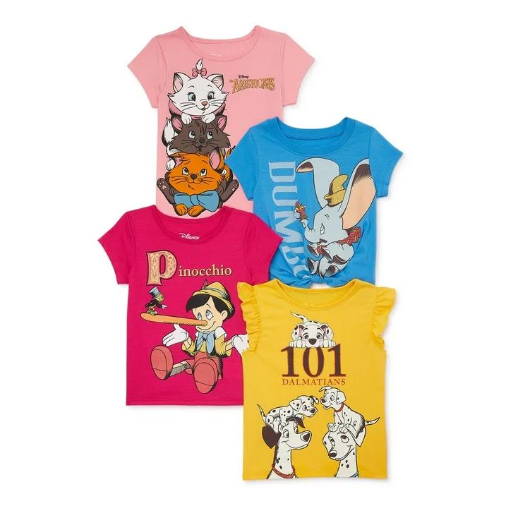 Disney Classics Toddler Girl Graphic Print Fashion T-Shirts 4 Pack for $10
