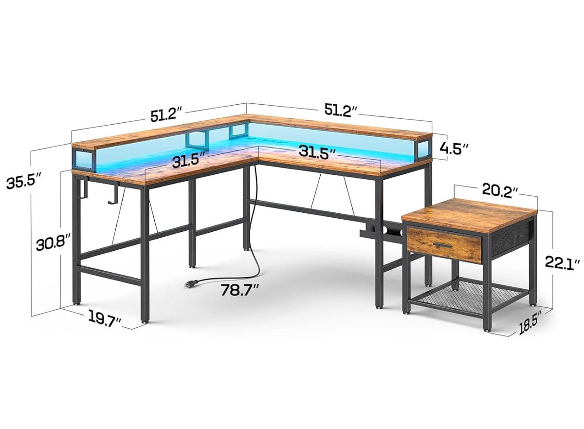 Marsail L Shaped Gaming Desk with Monitor Riser and Printer Stand for $99.87 Shipped