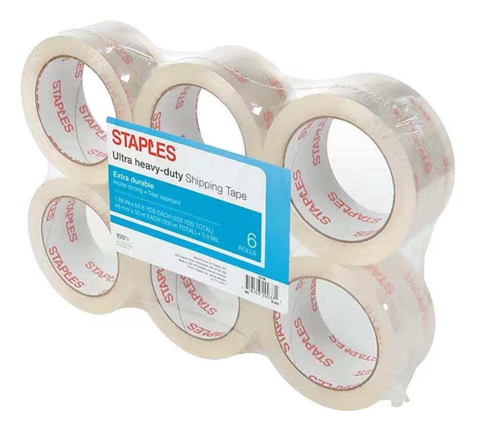 Staples Ultra Heavy Duty Shipping Tape 6-Rolls for $8.99 Shipped