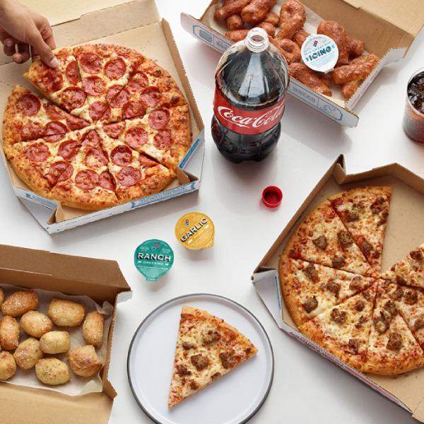 Dominos 2 Pizzas + 16 Bread Bites + 8 Cinnamon Twists + Soda for $19.99