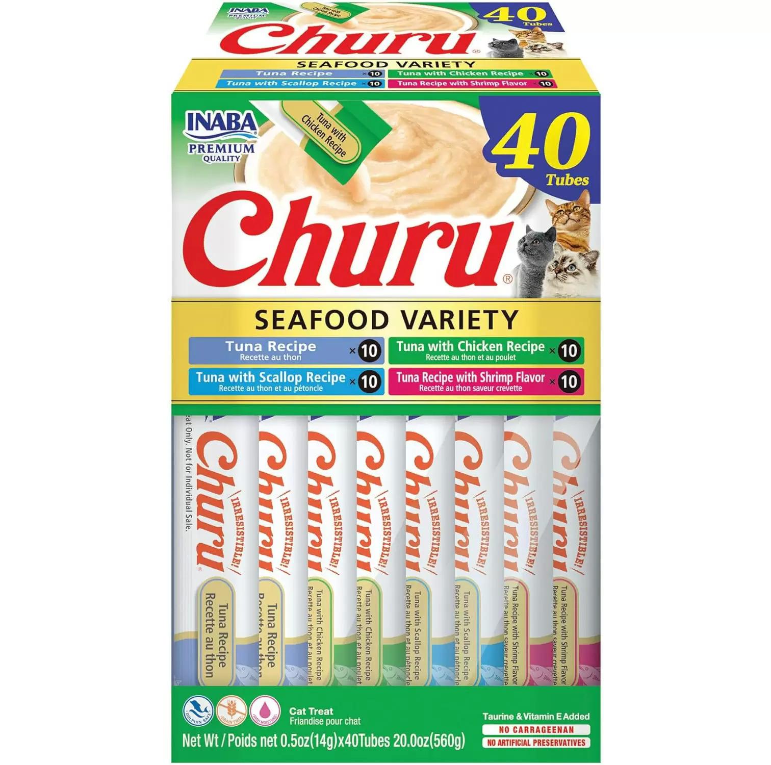 Inaba Churu Squeezable Tubes Cat Treats 40 Pack for $13.38