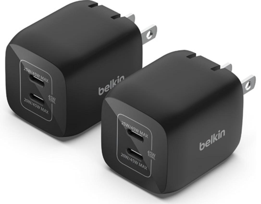 Belkin 45W GaN Dual USB-C Fast Wall Charger 2 Pack for $34.99