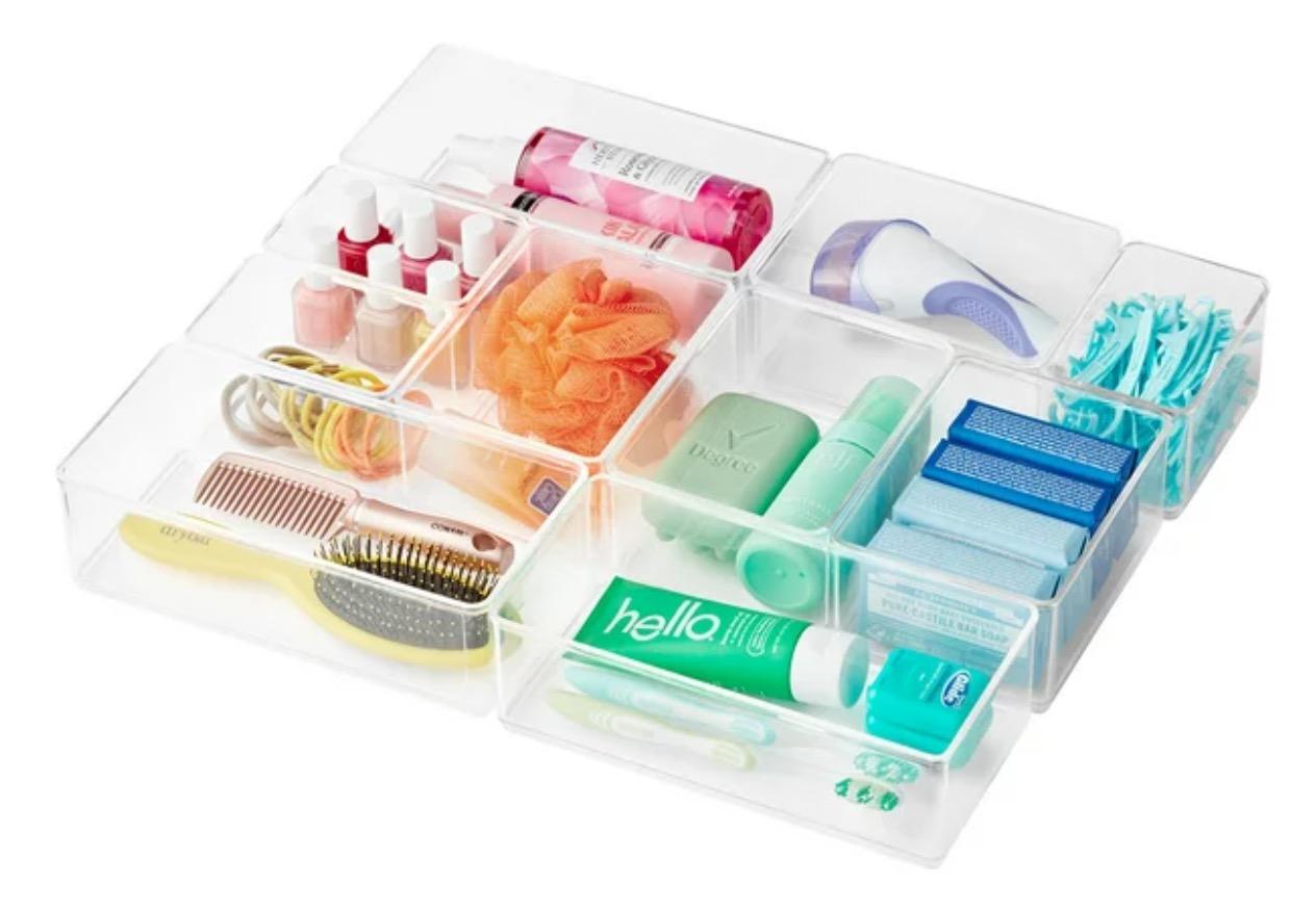 The Home Edit Clear Plastic Modular Drawer Storage Bins for $8.99