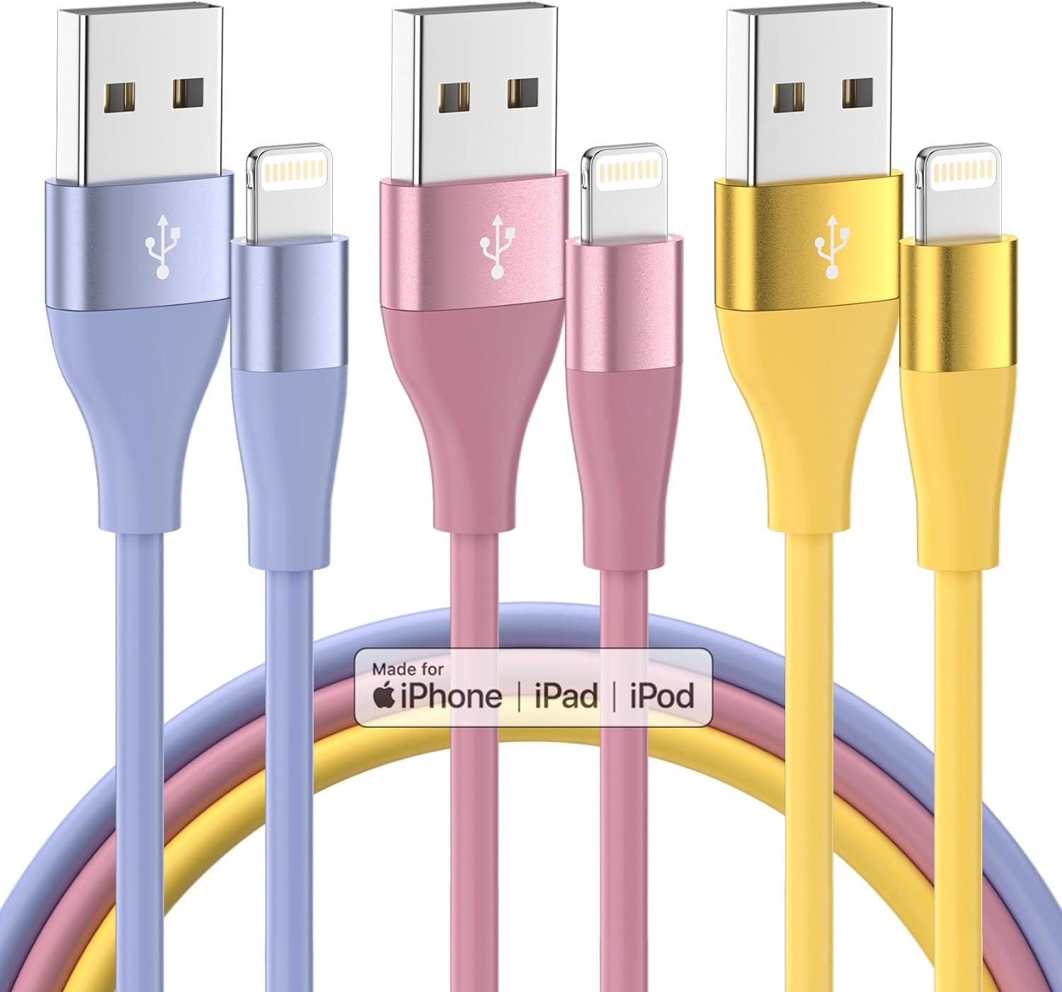 iPhone 10ft Apple MFi Certified Lightning Charging Cable 3 Pack for $3.19