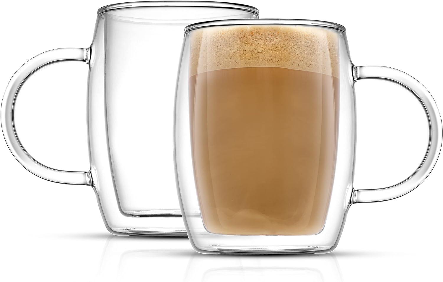 JoyJolt Double Wall Glass Coffee Mugs 2 Pack for $13.95