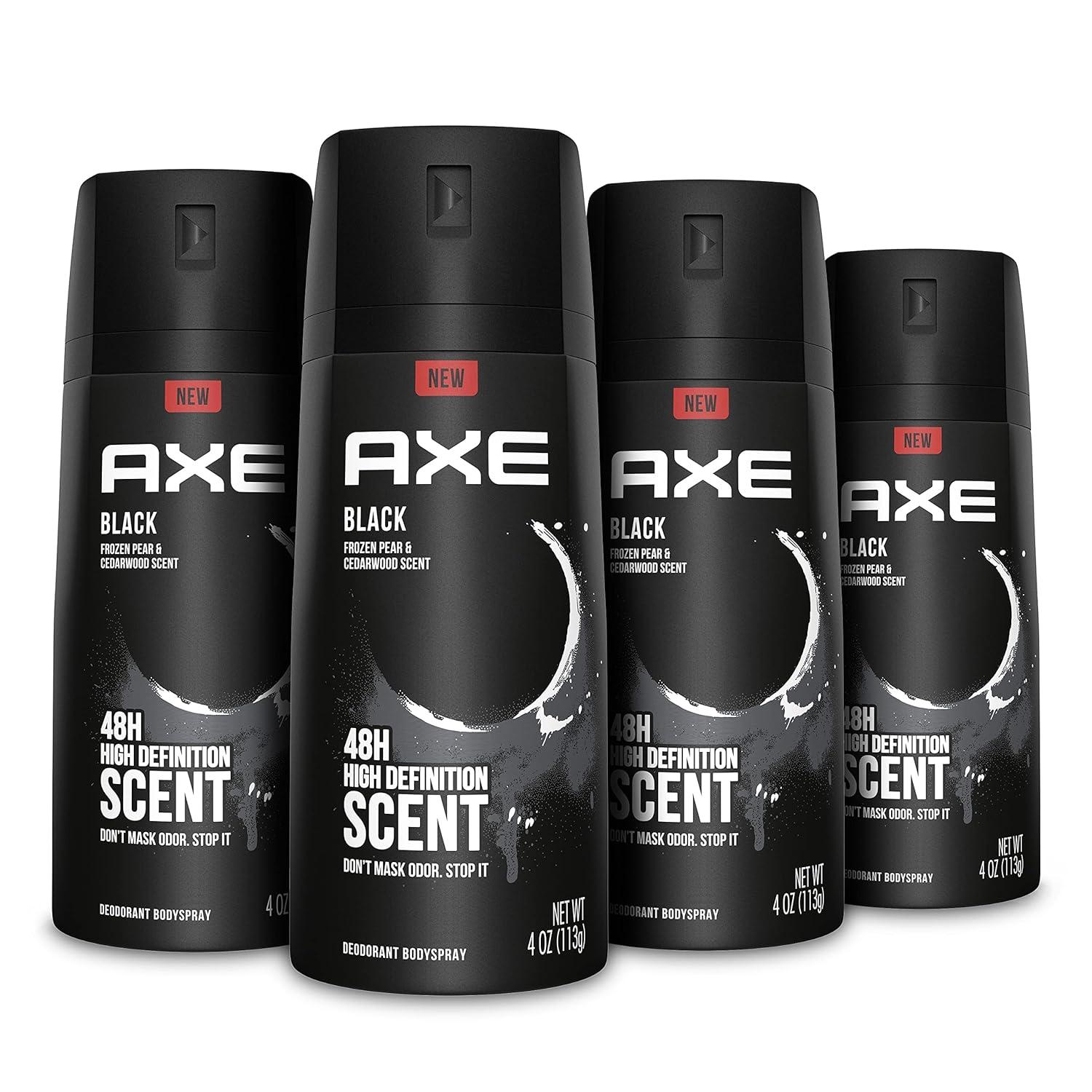 AXE Black Mens Body Spray Deodorant 48 Hour Odor Protection 4 Pack for $11.13