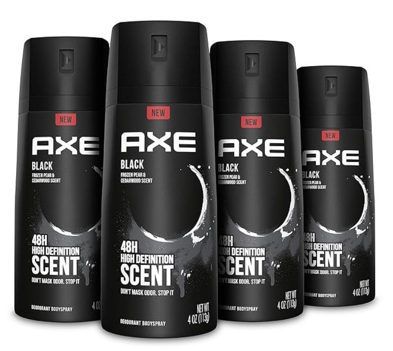 AXE Black Mens Body Spray Deodorant Pear and Cedarwood 4 Pack for $11.13
