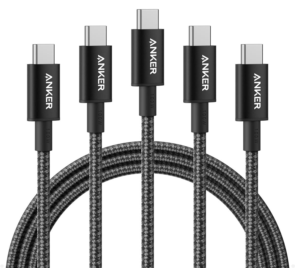 Anker USB C Charger Cable 6ft 100w 5 Pack for $18.99
