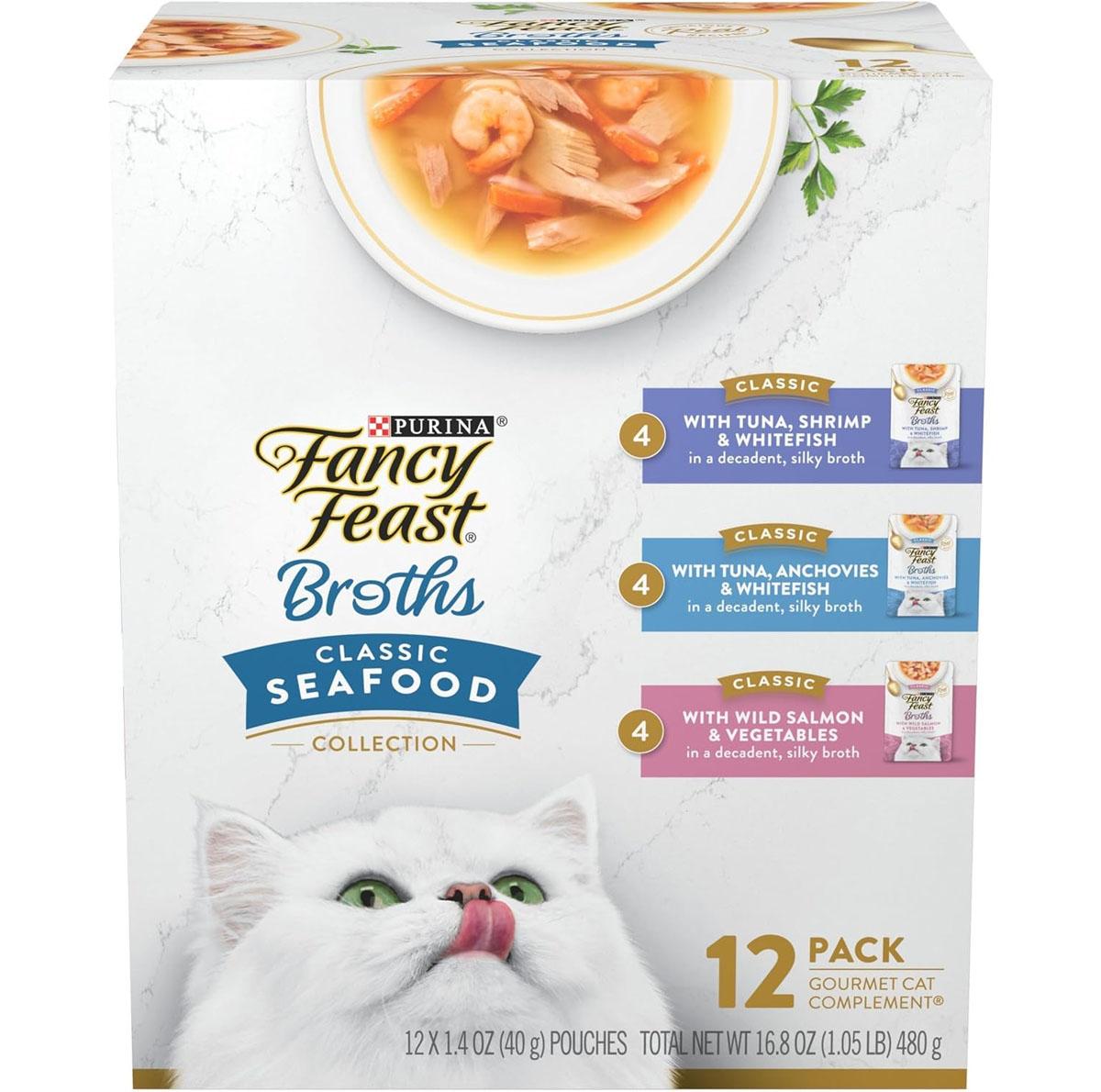 Fancy Feast Classic Broths Complement Wet Cat Food Pouch 12 Pack for $8