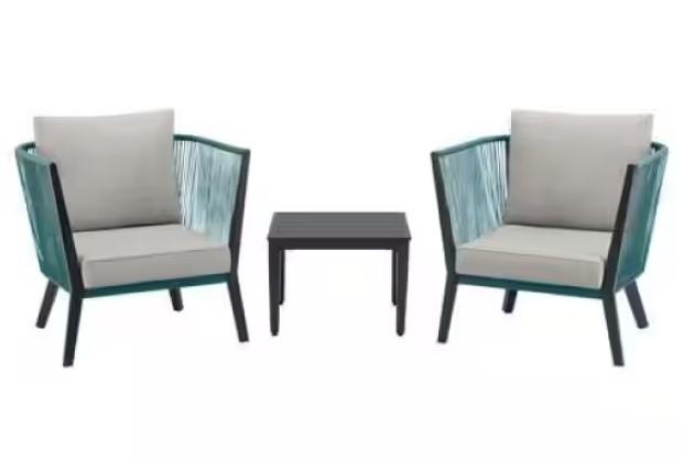 Hampton Bay Heather Glen 3-Piece Metal Patio Conversation Set for $137 Shipped