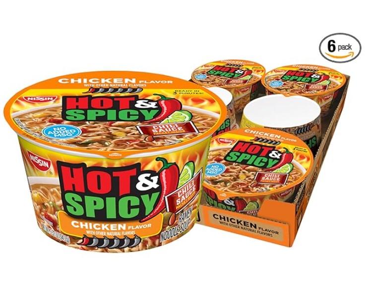 Nissin Hot and Spicy Ramen Microwaveable Soup Bowl 6 Pack for $4.80