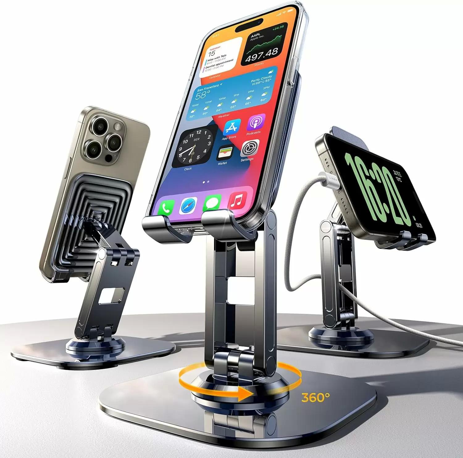 Lisen Dual Folding Cell Phone Stand for Desk 2 Pack for $5.99