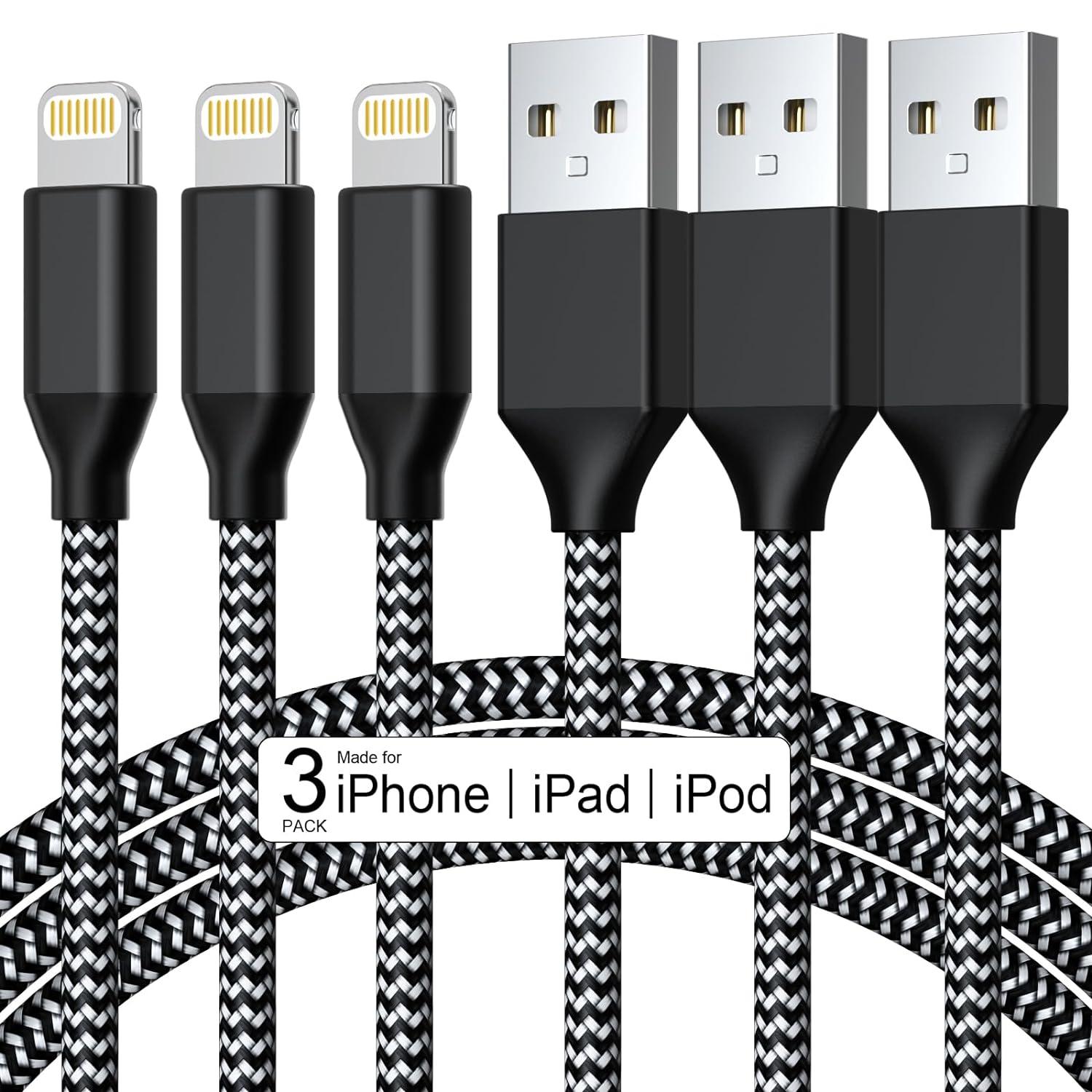 Apple iPhone MFi Certified Fast Charging Lightning Cables 3 Pack for $2.99