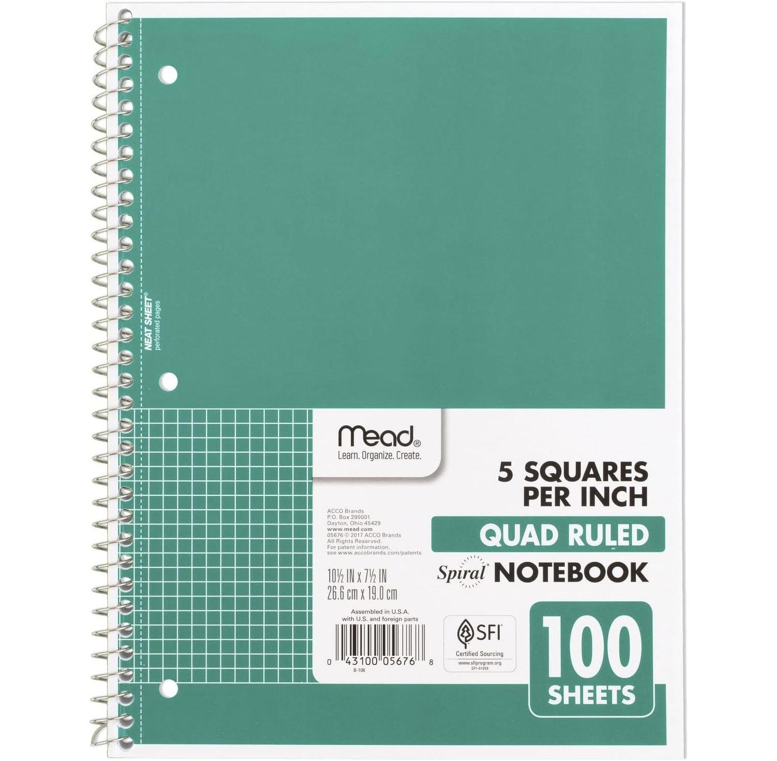 Mead Graph Ruled Spiral Notebook for $2.99