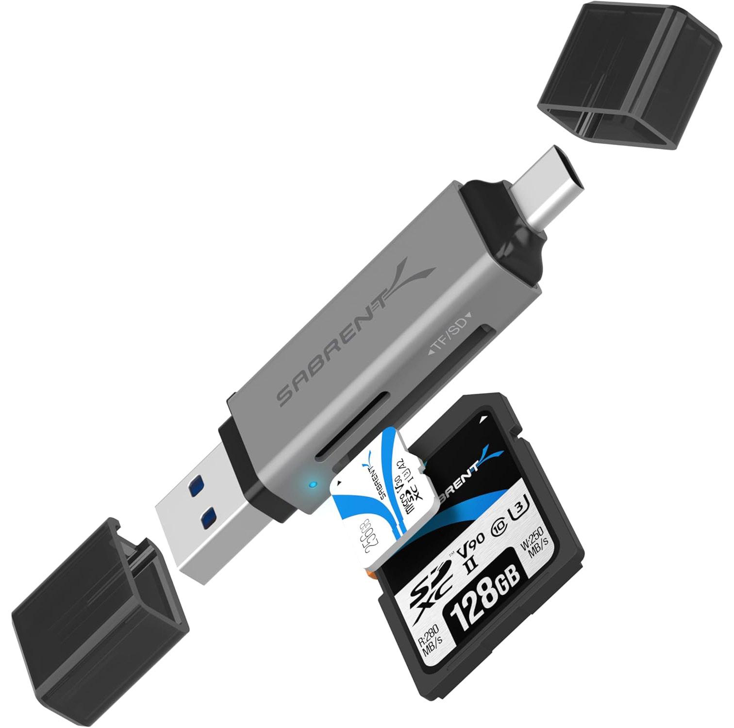 Sabrent USB and USB-C OTG Memory Card Reader $6.99