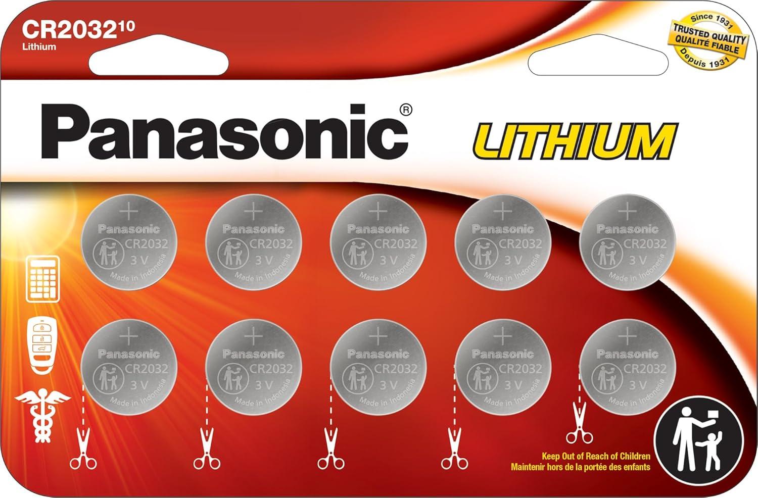 Panasonic CR2032 Lithium Coin Cell Batteries 10 Pack for $5.50